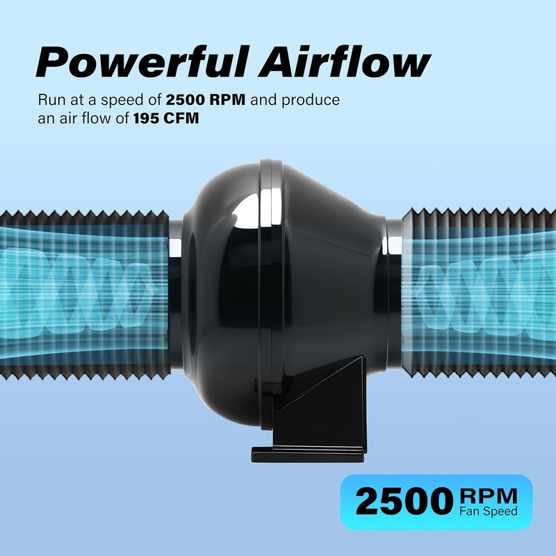 HealSmart 4 Inch 195 CFM Exhaust Inline Duct Fan Quiet Vent Booster Blower for Indoor Grow Tent Hydroponics Ventilation, Black - Image 5